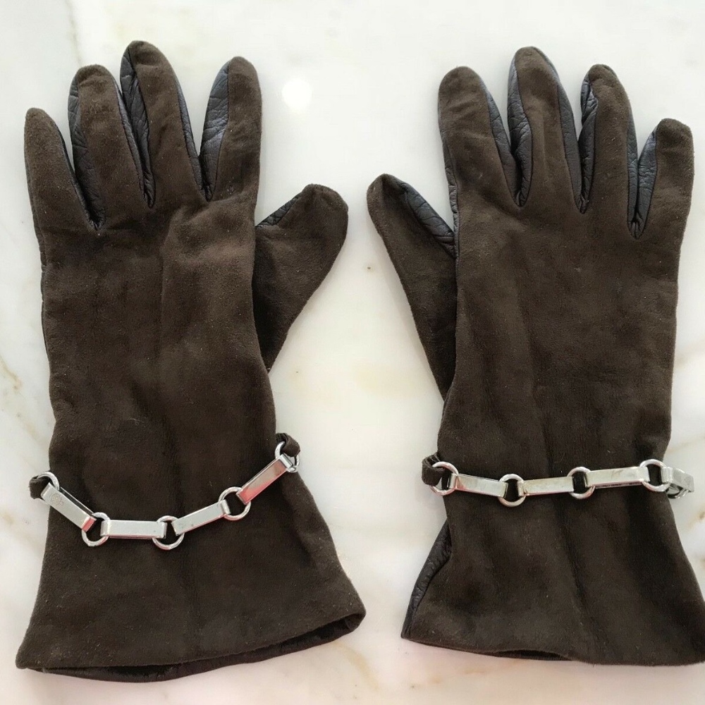 MARK CROSS LADIES BROWN LEATHER SUEDE GLOVES SIZE 7